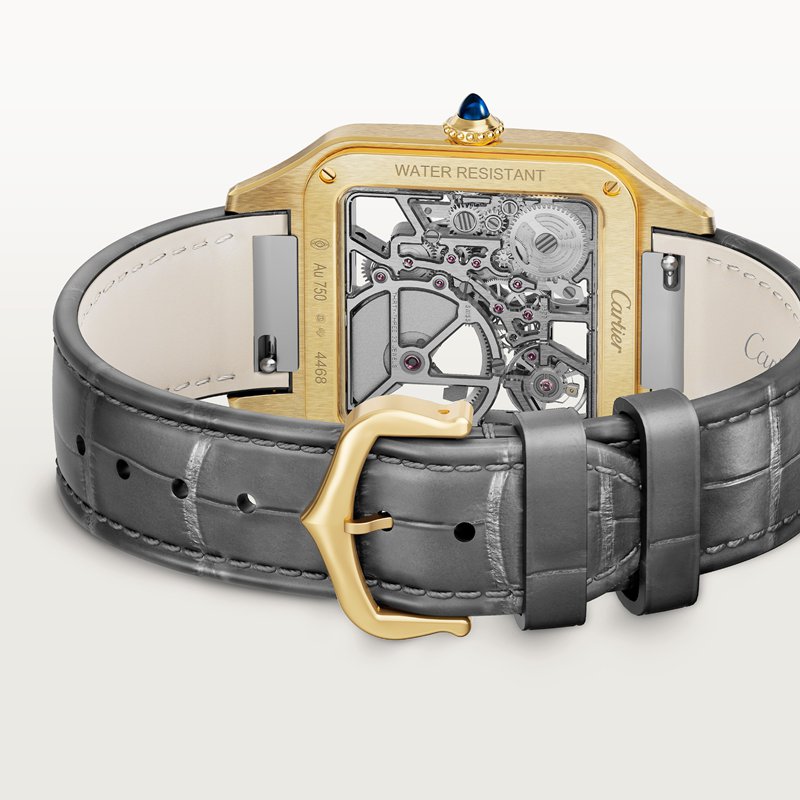 Cartier Santos-Dumont skelethorloge uitgerust met een micro-rotor Blauw Kroon Geel goud 43.5 mm x 31.4 mm CRWHSA0043 - Afbeelding 3