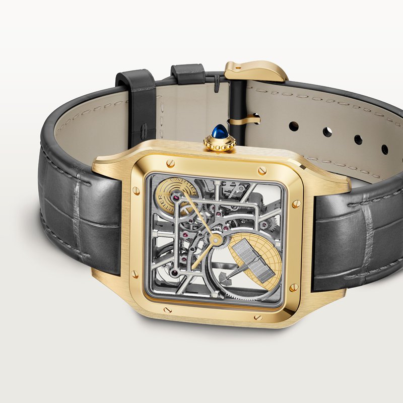Cartier Santos-Dumont skelethorloge uitgerust met een micro-rotor Blauw Kroon Geel goud 43.5 mm x 31.4 mm CRWHSA0043 - Afbeelding 6