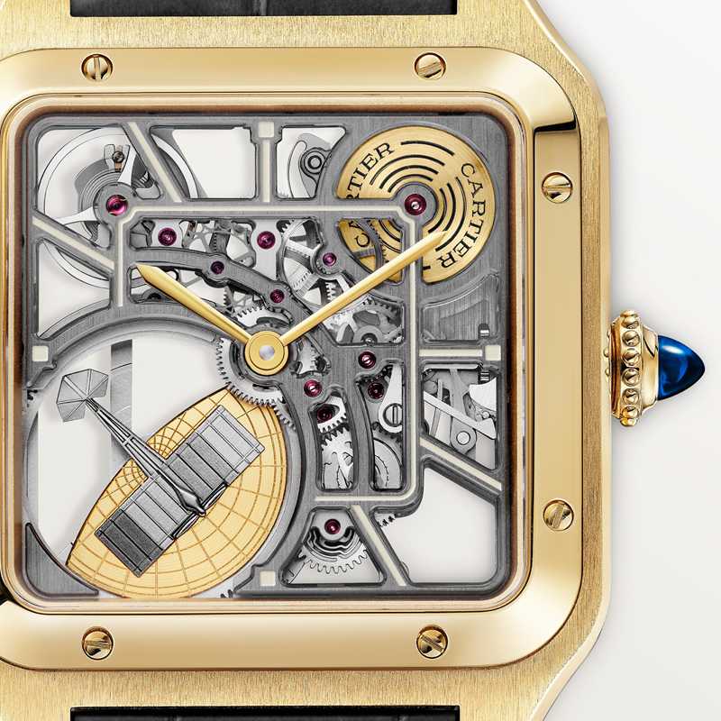 Cartier Santos-Dumont skelethorloge uitgerust met een micro-rotor Blauw Kroon Geel goud 43.5 mm x 31.4 mm CRWHSA0043 - Afbeelding 8