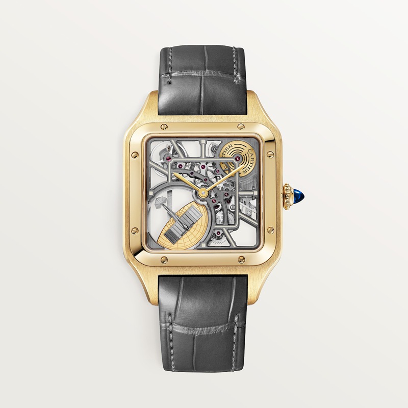 Cartier Santos-Dumont skelethorloge uitgerust met een micro-rotor Blauw Kroon Geel goud 43.5 mm x 31.4 mm CRWHSA0043
