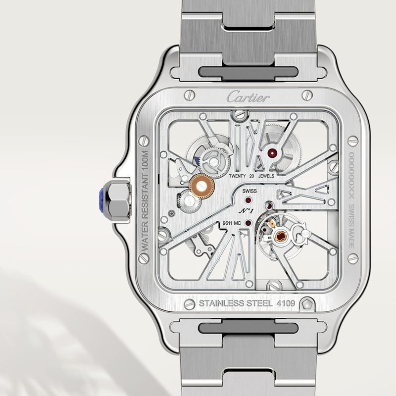 Cartier Santos de Cartier Skeleton horloge Blauw Kroon Staal 47.5 mm x 39.7 mm CRWHSA0014 - Afbeelding 3