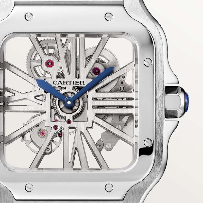 Cartier Santos de Cartier Skeleton horloge Blauw Kroon Staal 47.5 mm x 39.7 mm CRWHSA0014 - Afbeelding 4