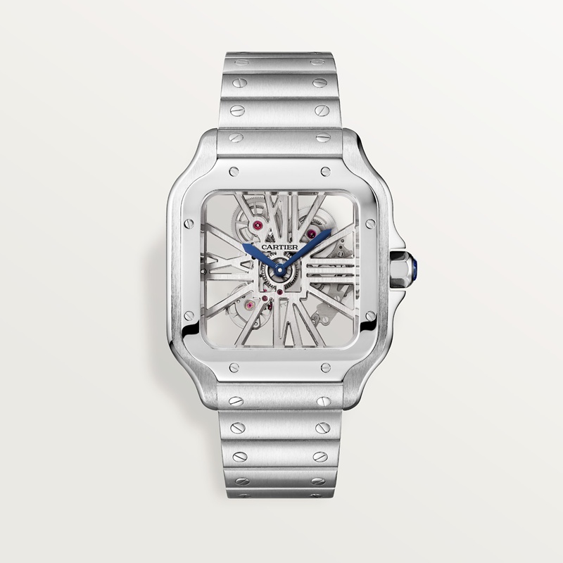 Cartier Santos de Cartier Skeleton horloge Blauw Kroon Staal 47.5 mm x 39.7 mm CRWHSA0014