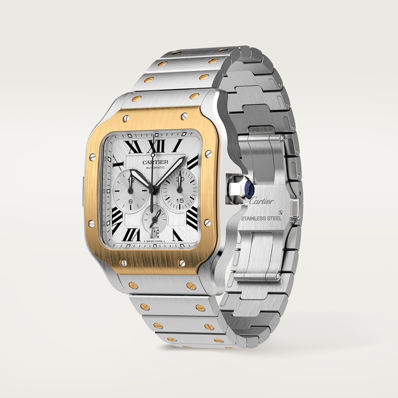 Cartier Santos de Cartier chronograaf horloge Blauw Kroon Goud en staal 51.3 mm x 43.3 mm CRW2SA0008 - Afbeelding 3