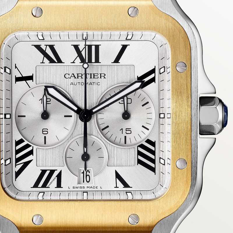 Cartier Santos de Cartier chronograaf horloge Blauw Kroon Goud en staal 51.3 mm x 43.3 mm CRW2SA0008 - Afbeelding 8