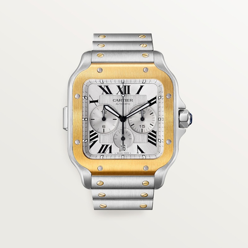 Cartier Santos de Cartier chronograaf horloge Blauw Kroon Goud en staal 51.3 mm x 43.3 mm CRW2SA0008
