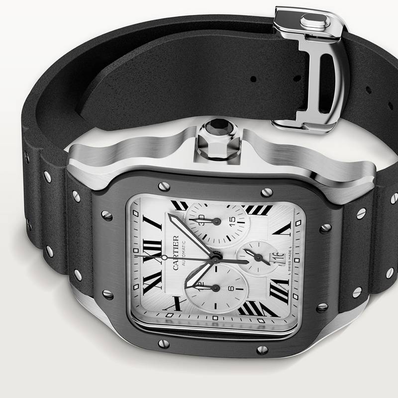 Cartier Santos de Cartier chronograaf horloge Zwart Kroon Staal 51.3 mm x 43.3 mm CRWSSA0017 - Afbeelding 8