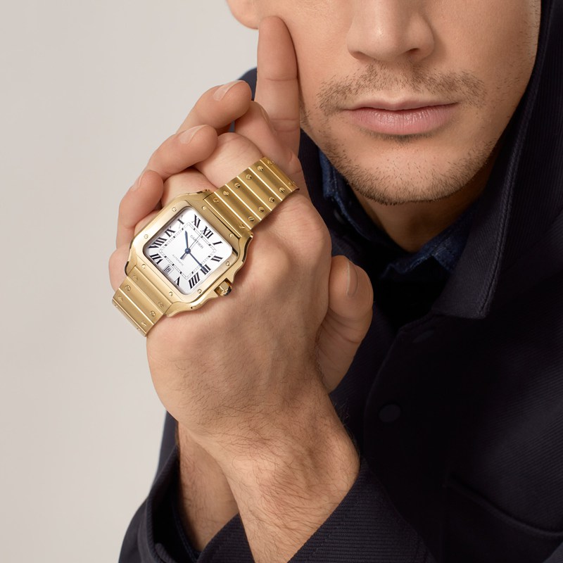 Cartier Santos de Cartier horloge Blauw Kroon Geel goud 47.5 mm x 39.8 mm CRWGSA0029 - Afbeelding 2
