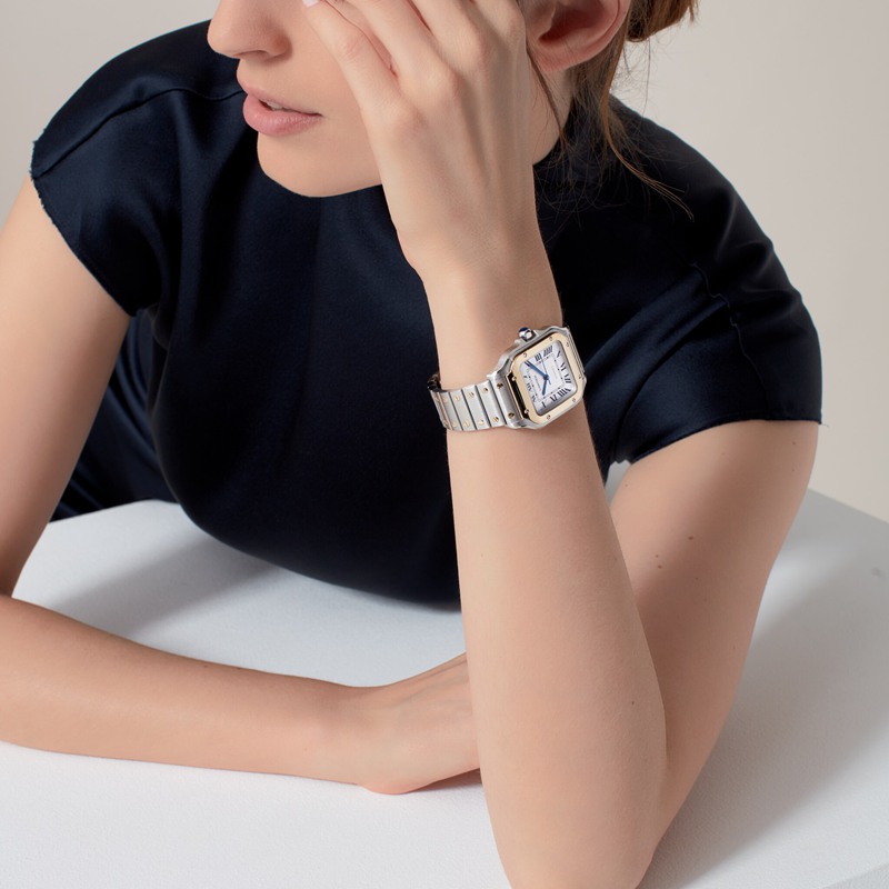 Cartier Santos de Cartier horloge Blauw Kroon Goud en staal 41.9 mm x 35.1 mm CRW2SA0016 - Afbeelding 2