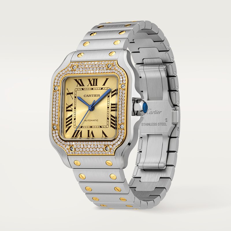 Cartier Santos de Cartier horloge Blauw Kroon Goud en staal 41.9 mm x 35.1 mm CRW3SA0007 - Afbeelding 4