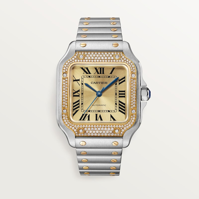 Cartier Santos de Cartier horloge Blauw Kroon Goud en staal 41.9 mm x 35.1 mm CRW3SA0007
