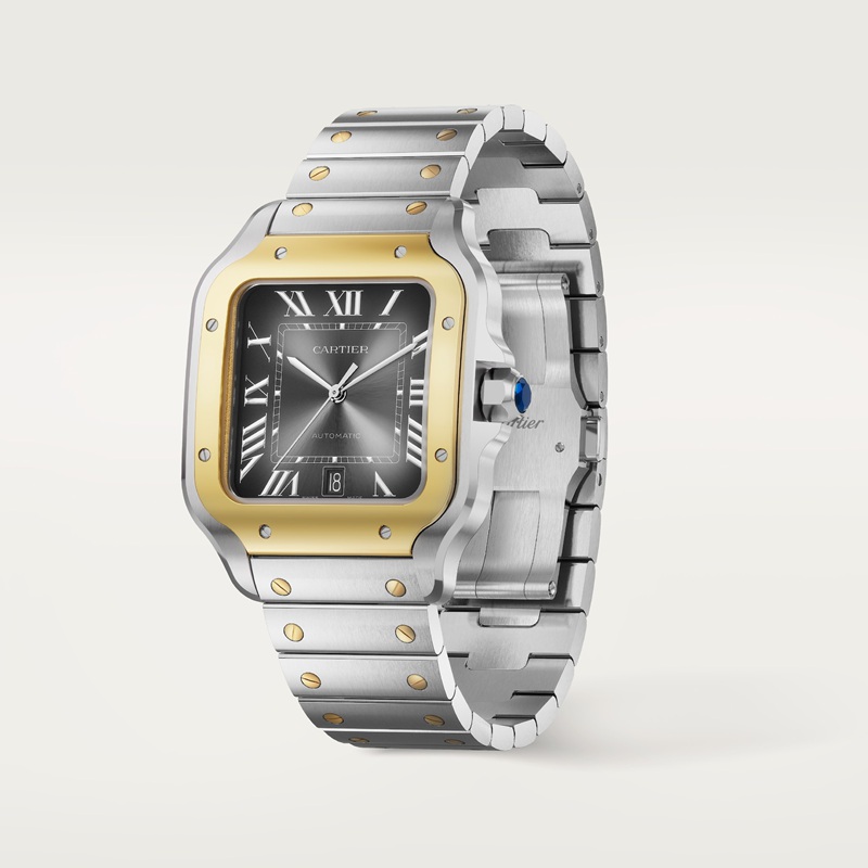 Cartier Santos de Cartier horloge Blauw Kroon Goud en staal 47.5 mm x 39.8 mm CRW2SA0030 - Afbeelding 2