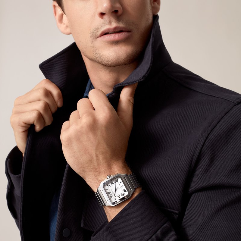 Cartier Santos de Cartier horloge Blauw Kroon Staal 47.5 mm x 39.8 mm CRWSSA0018 - Afbeelding 3
