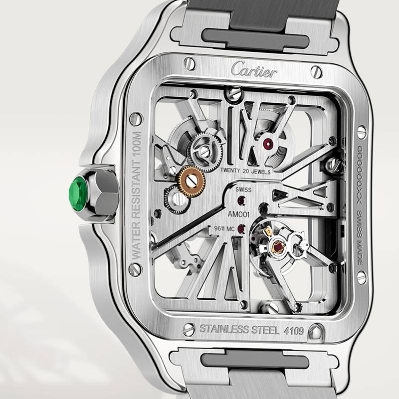 Cartier Santos de Cartier skelethorloge AUTOGLE6431 Kroon Staal 47.5 mm x 39.7 mm CRWHSA0028 - Afbeelding 3