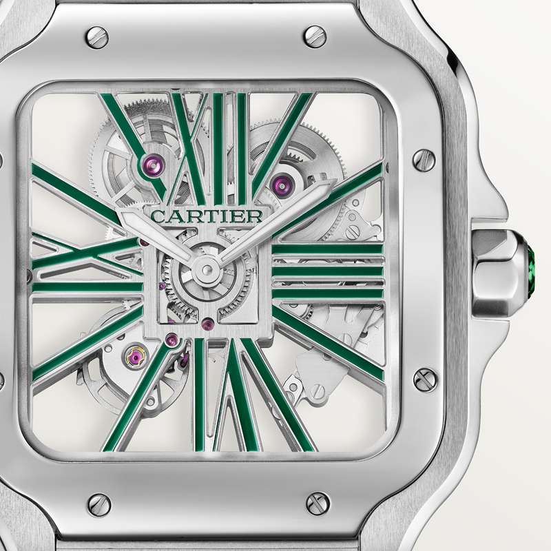 Cartier Santos de Cartier skelethorloge AUTOGLE6431 Kroon Staal 47.5 mm x 39.7 mm CRWHSA0028 - Afbeelding 7