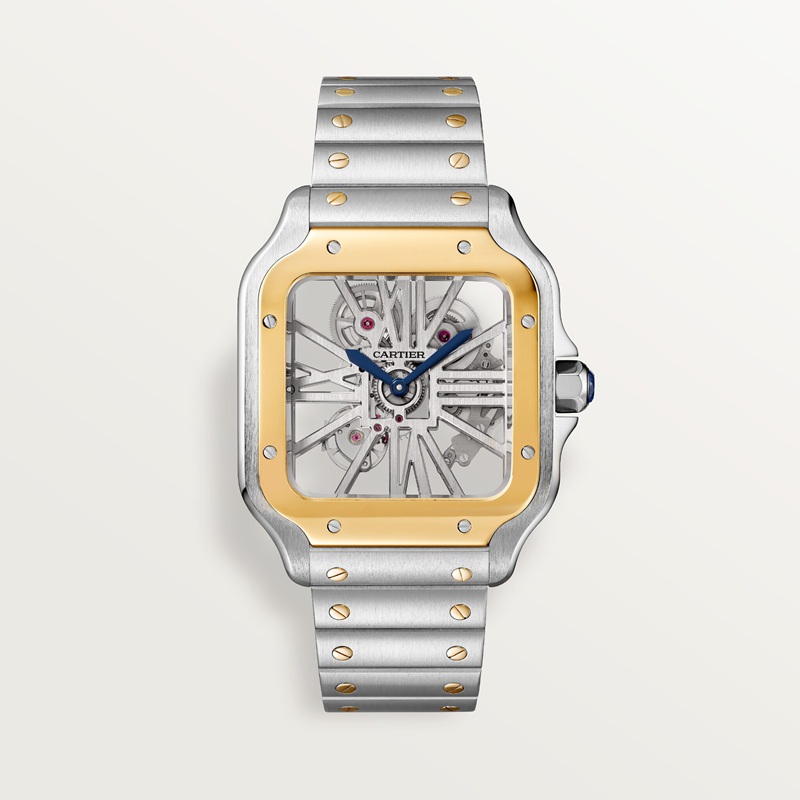Cartier Santos de Cartier skelethorloge Blauw Kroon Goud en staal 47.5 mm x 39.7 mm CRWHSA0019 - Afbeelding 2