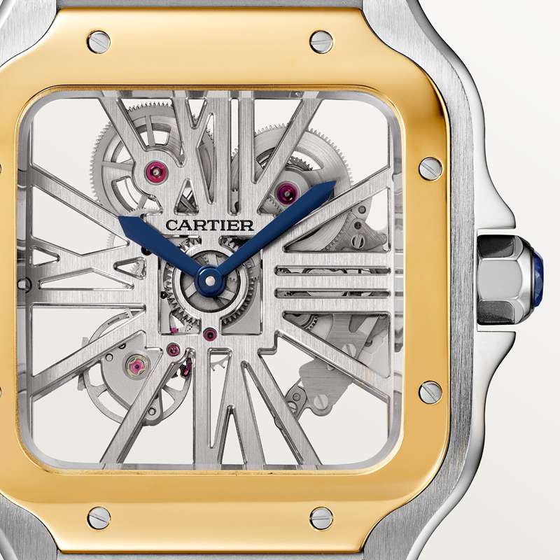 Cartier Santos de Cartier skelethorloge Blauw Kroon Goud en staal 47.5 mm x 39.7 mm CRWHSA0019 - Afbeelding 4