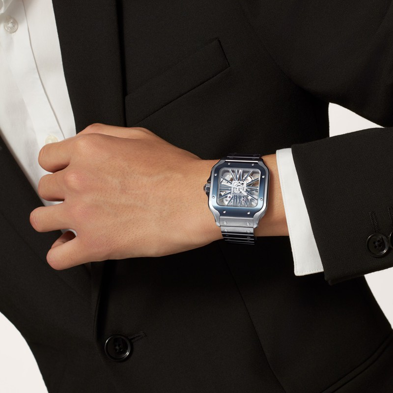Cartier Santos de Cartier skelethorloge Blauw Kroon Staal 47.5 mm x 39.7 mm CRWHSA0026 - Afbeelding 2