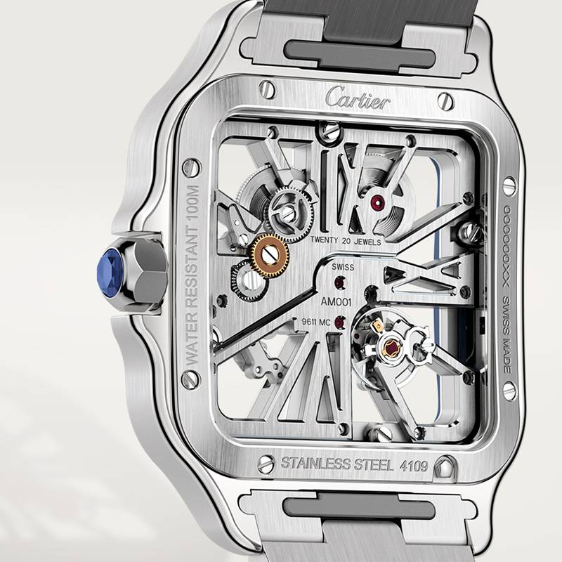 Cartier Santos de Cartier skelethorloge Blauw Kroon Staal 47.5 mm x 39.7 mm CRWHSA0026 - Afbeelding 4
