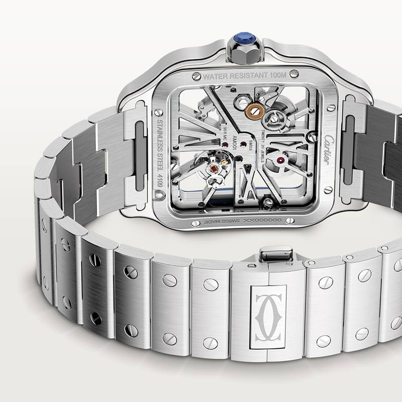 Cartier Santos de Cartier skelethorloge Blauw Kroon Staal 47.5 mm x 39.7 mm CRWHSA0026 - Afbeelding 5