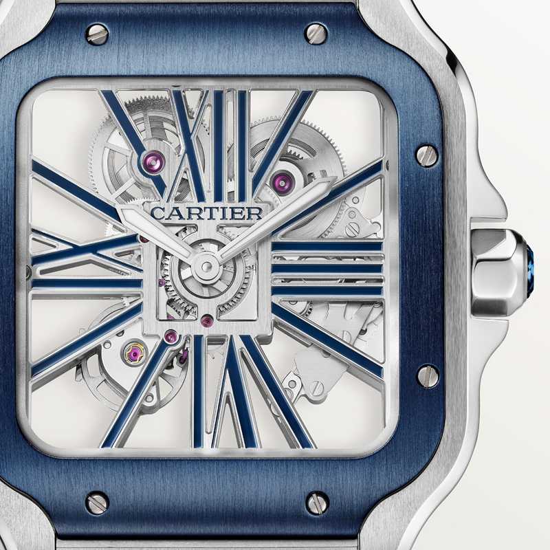 Cartier Santos de Cartier skelethorloge Blauw Kroon Staal 47.5 mm x 39.7 mm CRWHSA0026 - Afbeelding 8