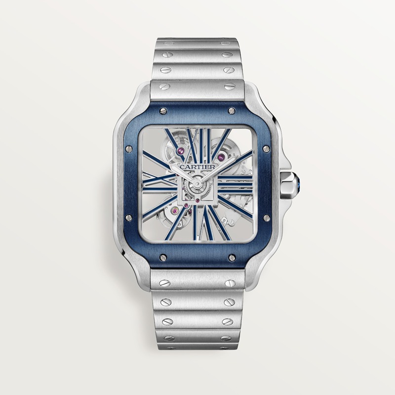 Cartier Santos de Cartier skelethorloge Blauw Kroon Staal 47.5 mm x 39.7 mm CRWHSA0026